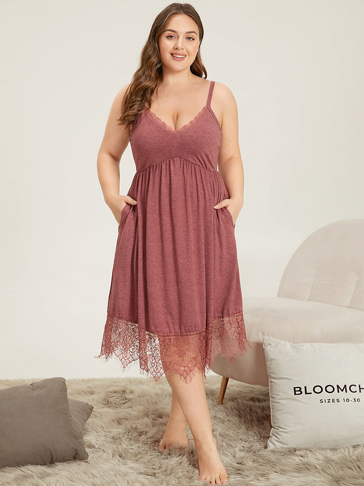 

Solid Guipure Lace Pocket Cami Sleep Dress BloomChic, Russet