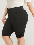 Solid Ruched Wideband Waist At The Knees Leggings