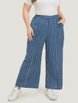 Striped Print Loose Slant Pocket Pants