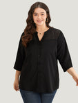 Anti wrinkle Solid Button Through Notched Cut Out Blouse