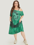 Tie Dye Print Pocketed Asymmetric Dress