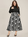 General Print Belted Pocketed Mock Neck Dress