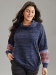 Heather Boho Print Raglan Sleeve Turtleneck Sweatshirt