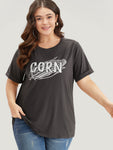 Corn Print Round Neck Roll Sleeve T shirt