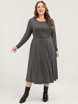 Pocketed Round Neck Dress With Ruffles