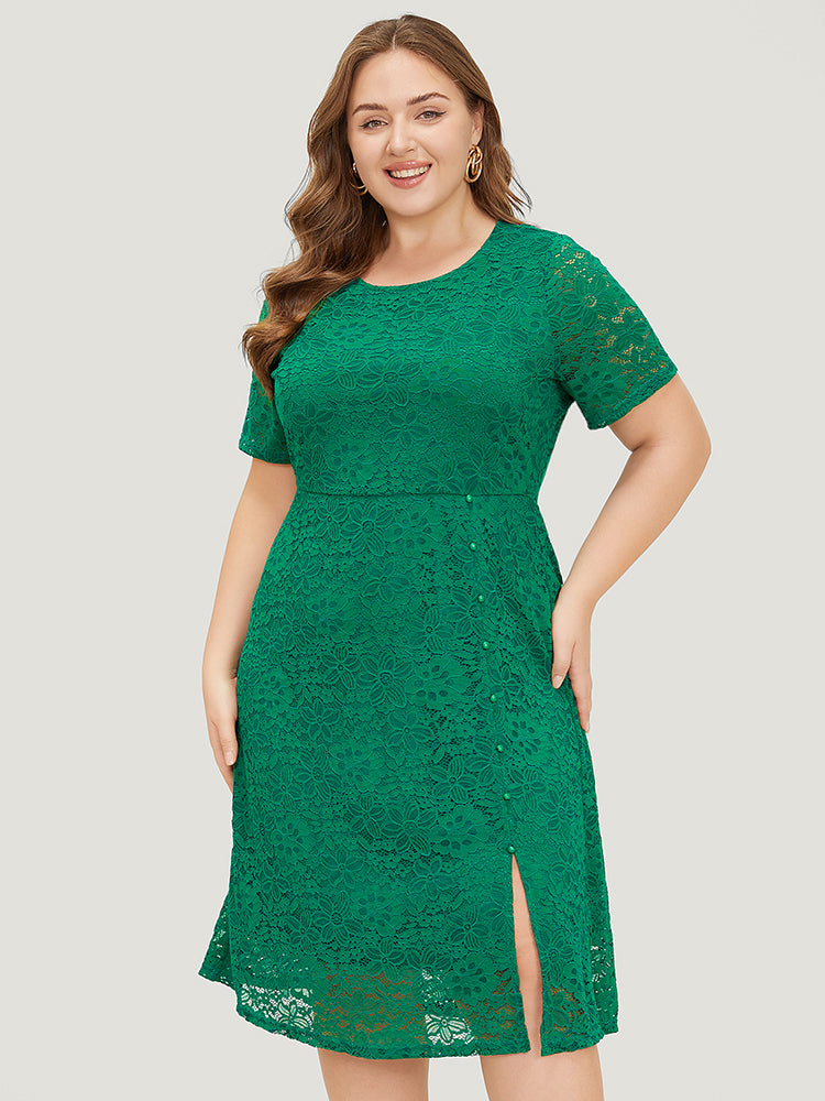 

Plus Size Women Party&Cocktail Plain Lined Regular Sleeve Short sleeve Round Neck Glamour Dresses BloomChic, Green