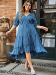 Collared Flutter Sleeves Pocketed Dress