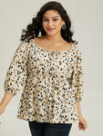 Allover Print Lantern Sleeve Blouse