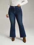 High Rise Flare Jeans With Frayed Hem