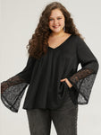 Halloween Lace Patchwork Ties Bell Sleeve Blouse