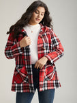 Plaid Hooded Pocket Duffle Button Coat