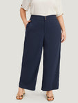 Solid Button Up Pocket Wide Leg High Rise Pants