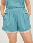 Plain Pocket Lace Panel Sleep Shorts