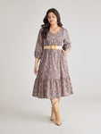 Floral Print Lace Flutter Sleeves Dress by Bloomchic Limited