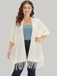 Solid Tassels Trim Geo Eyelet Cardigan