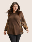 Round Neck Patchwork Heather Fluffy Sweatshirt