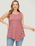 Plain Asymmetrical Hem Button Detail Tank Top