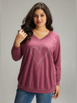 Heart Rhinestone Raglan Sleeve Sweatshirt