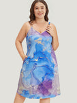 Pocketed Tie Dye Print Spaghetti Strap Dress