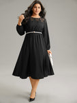 Lace Panel Patchwork Lantern Sleeve Dress