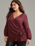 Supersoft Essentials Solid Wrap Gathered Ties Blouse