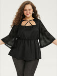 Halloween Cut Out Elastic Waist Guipure Lace Blouse