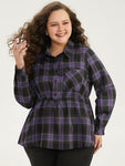 Halloween Plaid Shirt Collar Button Up Pocket Blouse