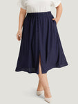 Plain Elastic Waist Split Front Cropped Skirt