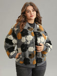Floral Contrast Button Up Jacquard Fluffy Jacket