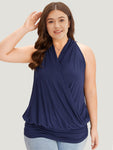 Plain Halter Overlap Collar Cami Top