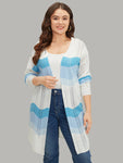 Ombre Geo Eyelet Tunic Open Front Elastic Cuffs Cardigan