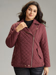 Zipper Fly Quilted Button Detail Lapel Collar Jacket
