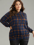 Contrast Plaid Hooded Drawstring Sweatshirt