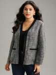 Tweed Contrast Trim Pocket Tweed Blazer