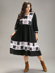 Geometric Print Colorblocking Gathered Pocketed Dress