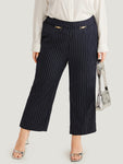 Striped Mid Rise Buckle Detail Pants