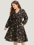 Halloween Lantern Sleeve Belted Dress