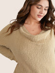 Fuzzy Plain Cowl Neck Sweatshirt
