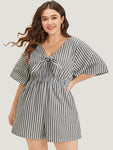 Pocketed Striped Print Flutter Sleeves Jumpsuit