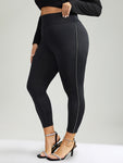 Metal Chain Trim Mid Rise Leggings