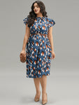 Frill Trim General Print Flutter Sleeves Dress