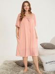 Solid Pocket Ruffles Lace Knot Square Neck Sleep Dress