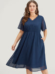 Mesh Belted Pocketed Polka Dots Print Lace Trim Dress With Ruffles