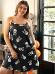 Halloween Skull Print Pocket Cami Sleep Dress