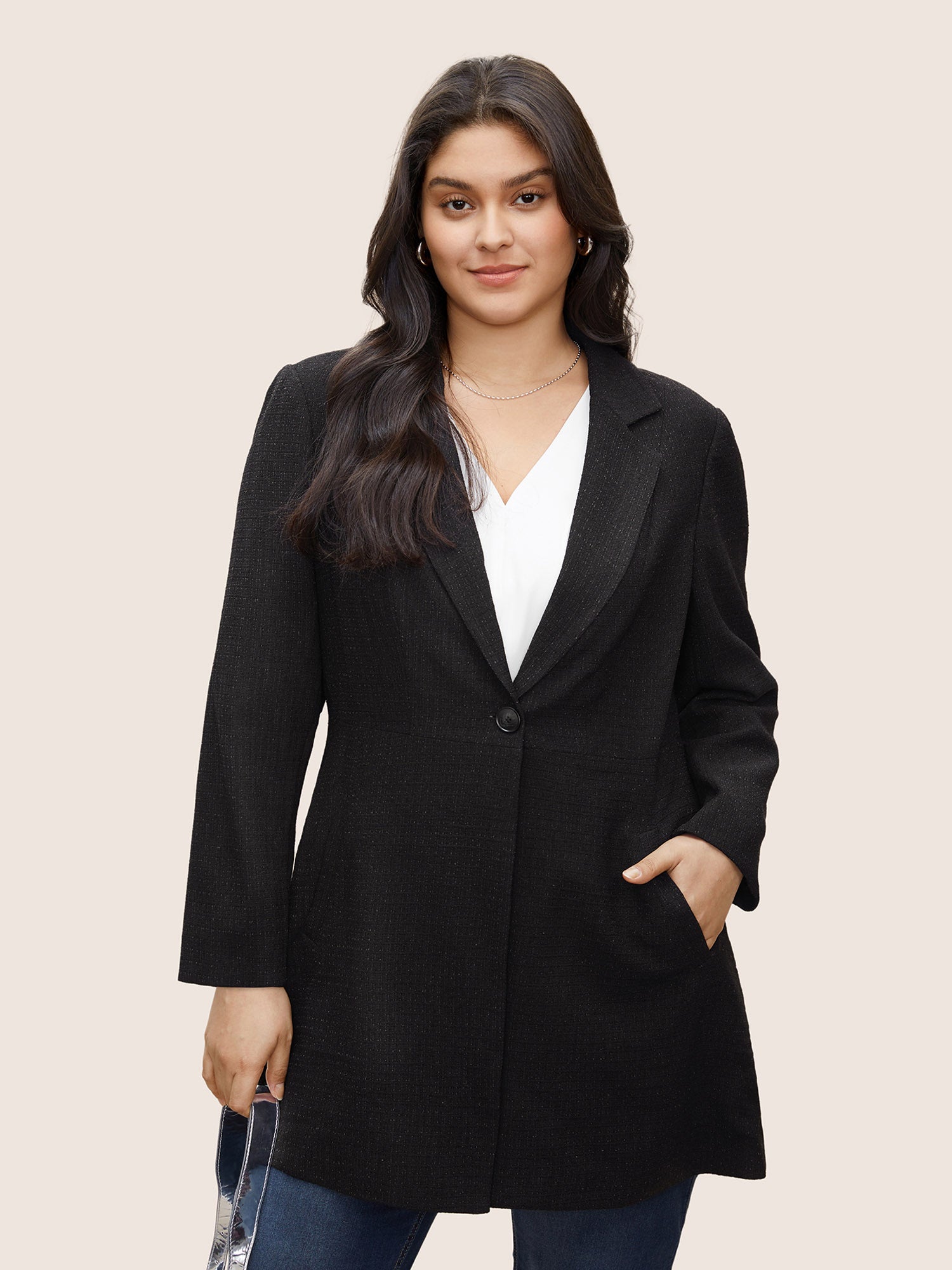 

Plus Size Women Work Plain Non Pocket Workwear Essentials Coats BloomChic, Black