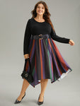 Striped Colorblock Contrast Pocket Elastic Waist Dress