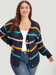 Contrast Striped Button Through Hollow Out Cardigan