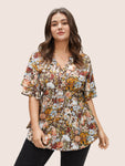 Floral Tiered Ruffle Sleeve Ties Blouse