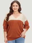 Supersoft Essentials Colorblock Two Tone Patchwork V Neck Pullover