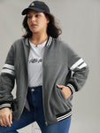 Striped Patchwork Contrast Pocket Zipper Bomber Jacket